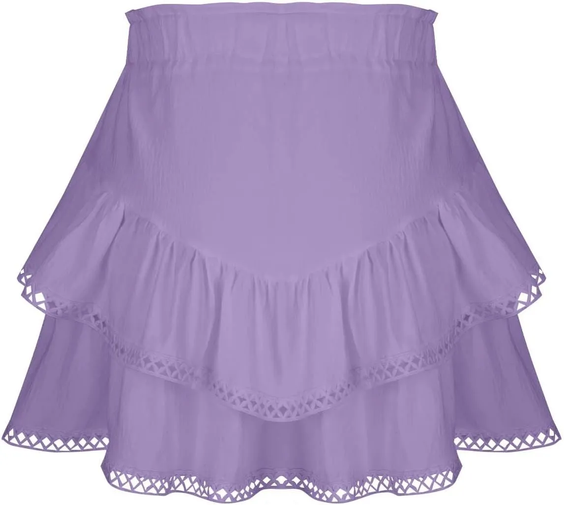 Ruffle Skorts for Women Flowy Tiered Skirt with Built in Shorts A Line High Waisted Mini Skirt Boho Beach Shorts