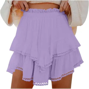Ruffle Skorts for Women Flowy Tiered Skirt with Built in Shorts A Line High Waisted Mini Skirt Boho Beach Shorts