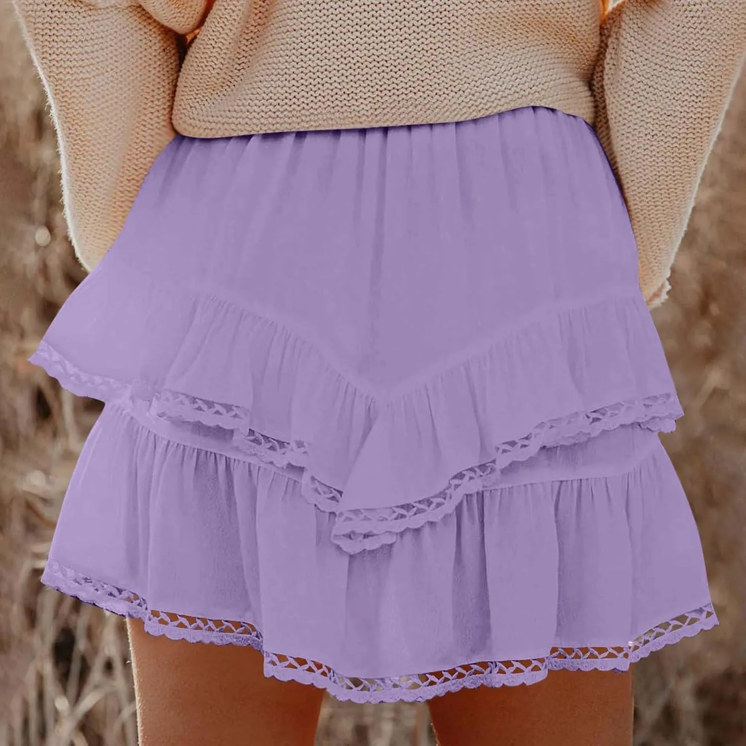 Ruffle Skorts for Women Flowy Tiered Skirt with Built in Shorts A Line High Waisted Mini Skirt Boho Beach Shorts