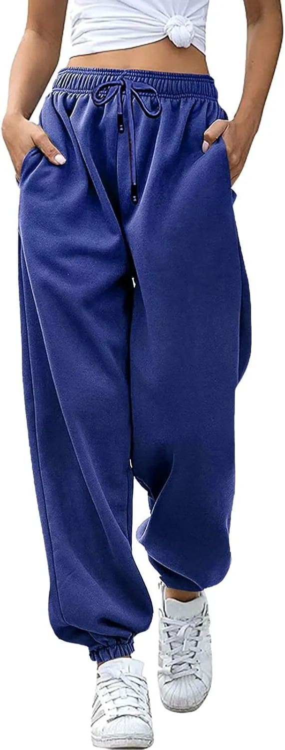 Rvidbe Sweatpants for Women Tall, Trouser Pants for Women Wide Leg, Women's Sweatpants with Pocket Women's Sport Baggy Sweatpants High Waist Workout Loose Fit Lounge Comfy Running Pants