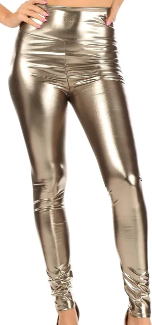 Sakkas Shiny Liquid Metallic High Waist Stretch Leggings - Made in USA