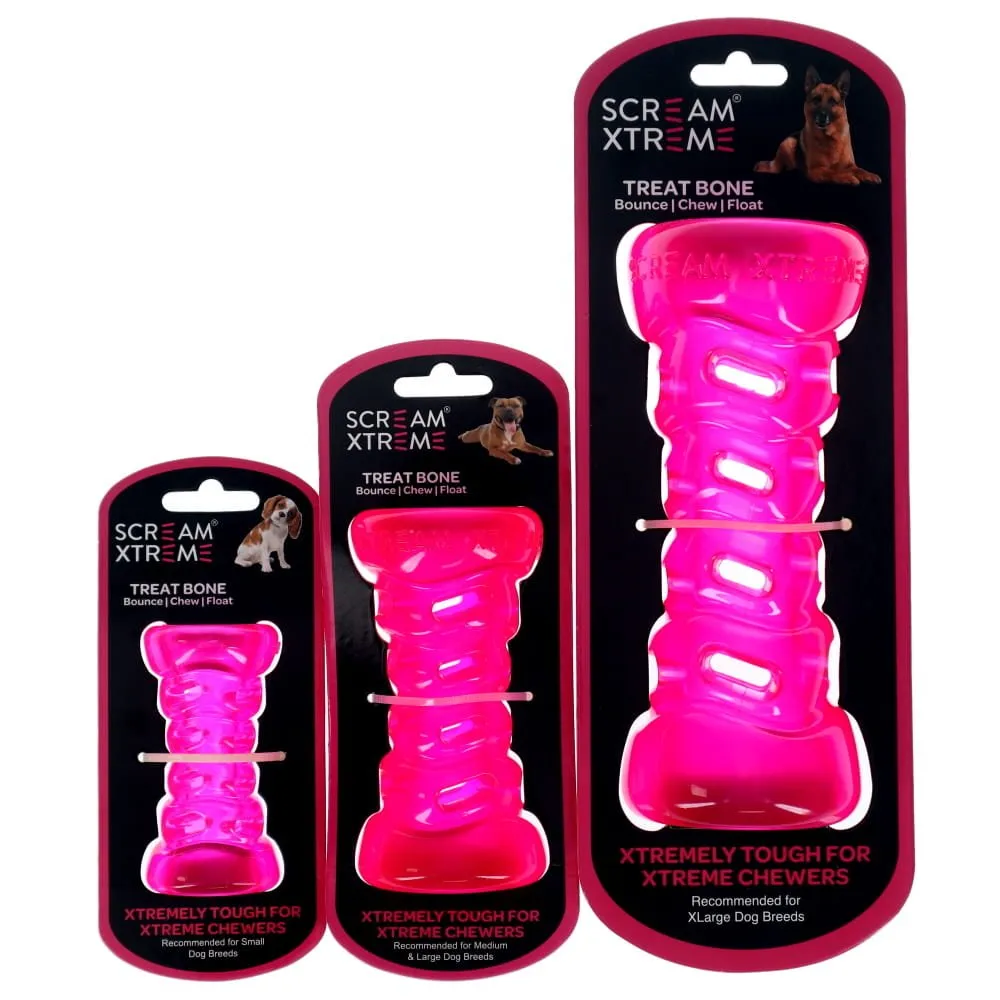 Scream Xtreme Tough Bone Loud Pink Dog Chew Toy