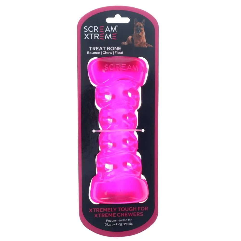 Scream Xtreme Tough Bone Loud Pink Dog Chew Toy