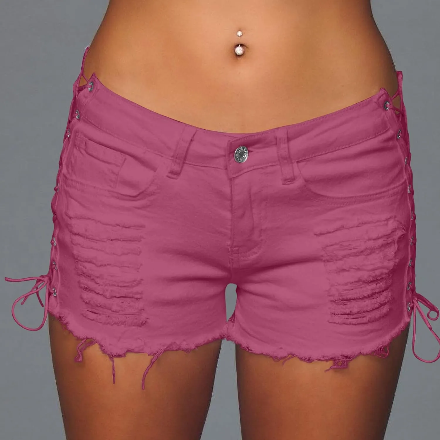 Sexy Distressed Jean Shorts Womens High Waisted Lace Up Denim Shorts with Pockets Night Party Ripped Short Jeans 2025