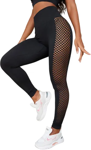 SHENHE Women's Fishnet Seamless High Waisted Tummy Control Workout Leggings Pants