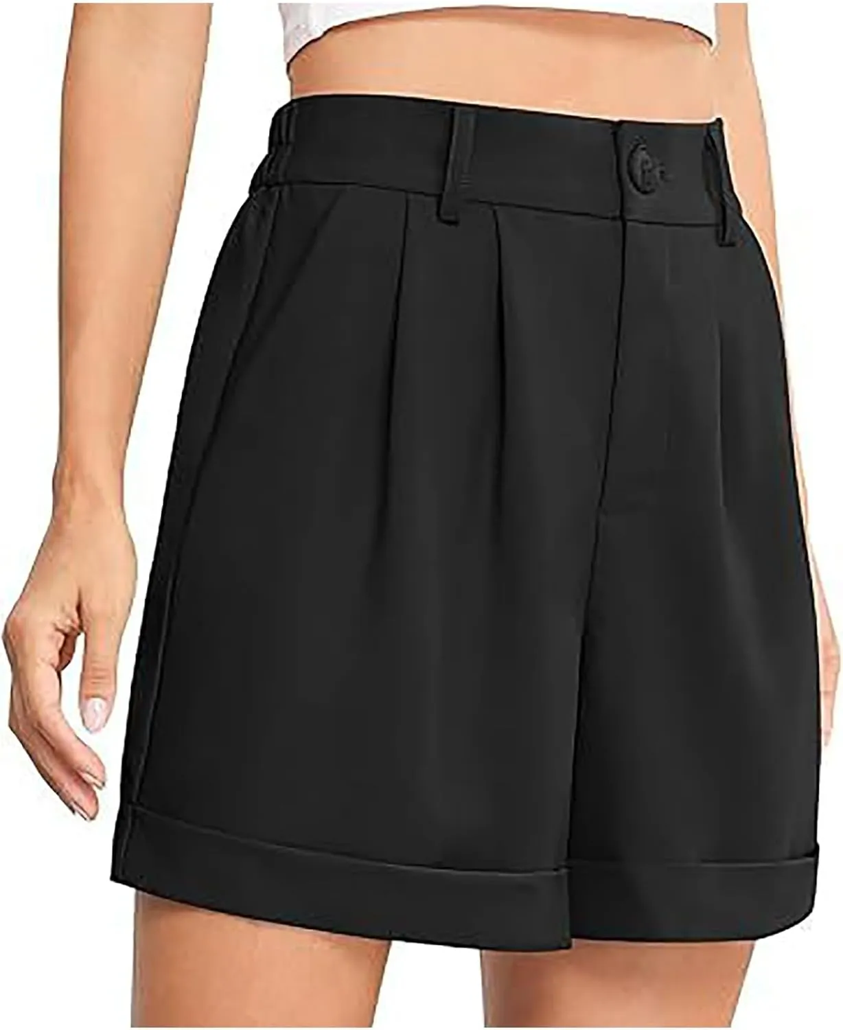 Shorts for Women Bermuda Short Casual Elastic High Waisted Wide Leg Shorts Knee Length Summer Short with Pockets