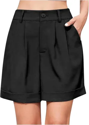 Shorts for Women Bermuda Short Casual Elastic High Waisted Wide Leg Shorts Knee Length Summer Short with Pockets