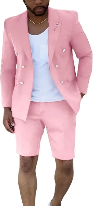 Shorts Suits for Men 2 Piece Slim Fit Double Breasted Mens Shorts Suit Set Casual Prom Summer Beach Wedding Tuxedos