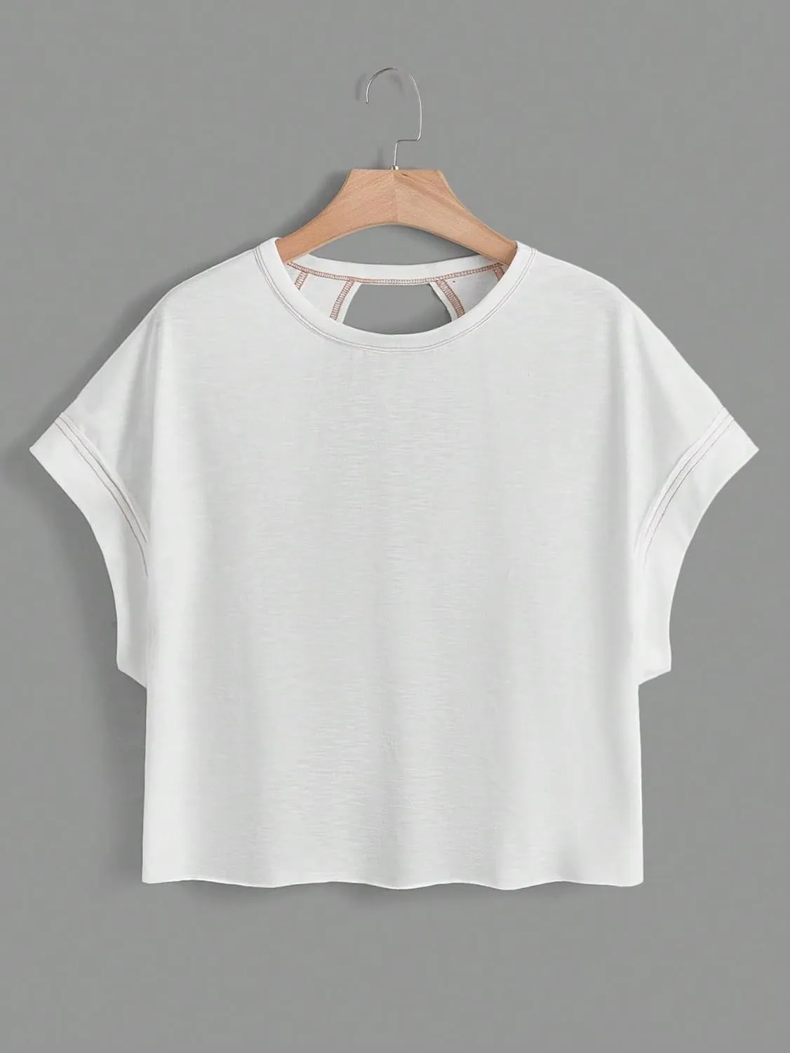 SOLY HUX 2024 Open Back Tops for Women Criss Cross Cut Out Tee Backless Casual Short Sleeve Round Neck T Shirt