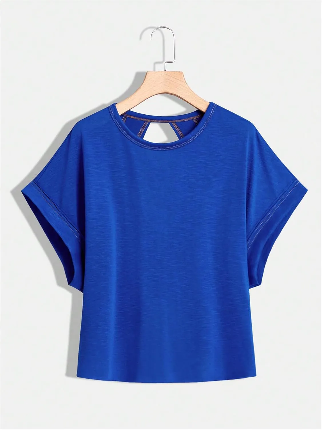 SOLY HUX 2024 Open Back Tops for Women Criss Cross Cut Out Tee Backless Casual Short Sleeve Round Neck T Shirt
