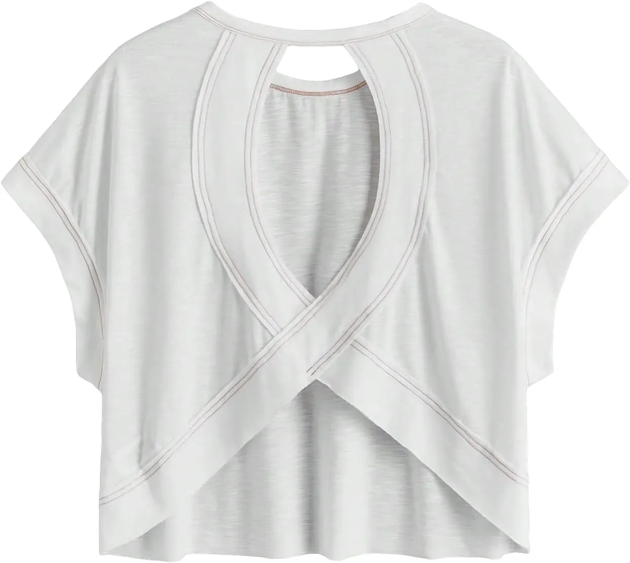 SOLY HUX 2024 Open Back Tops for Women Criss Cross Cut Out Tee Backless Casual Short Sleeve Round Neck T Shirt