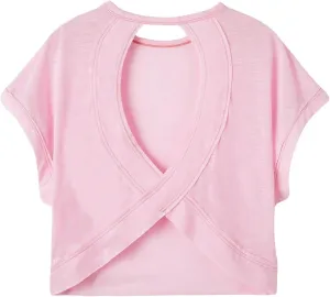 SOLY HUX 2024 Open Back Tops for Women Criss Cross Cut Out Tee Backless Casual Short Sleeve Round Neck T Shirt