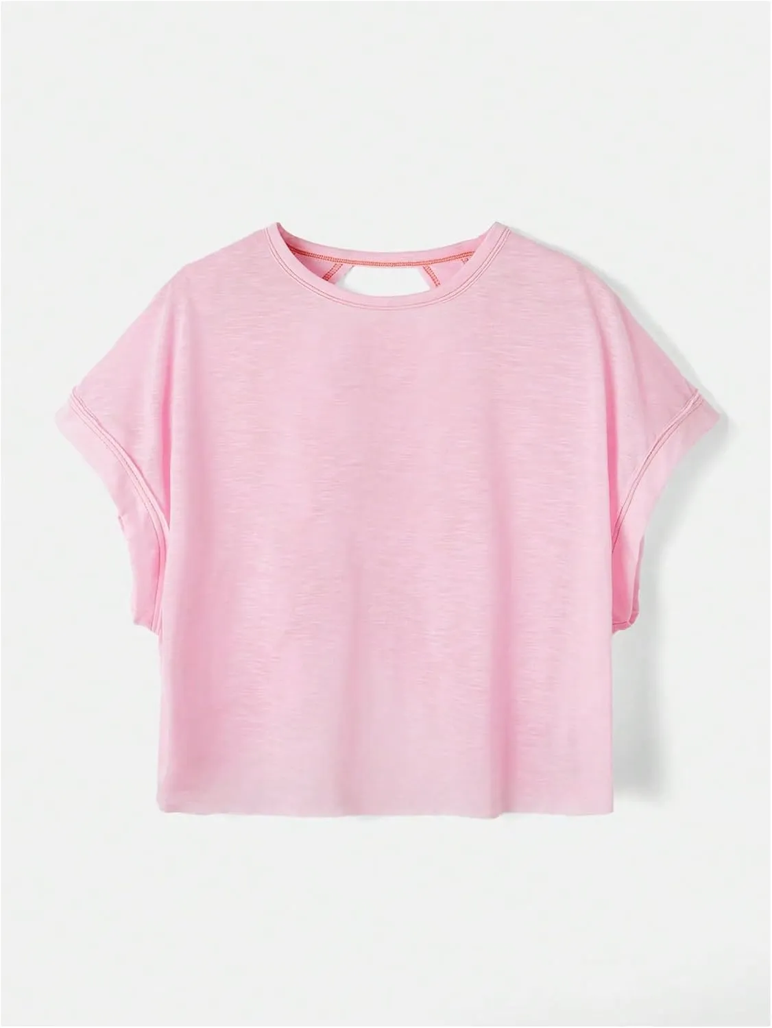 SOLY HUX 2024 Open Back Tops for Women Criss Cross Cut Out Tee Backless Casual Short Sleeve Round Neck T Shirt