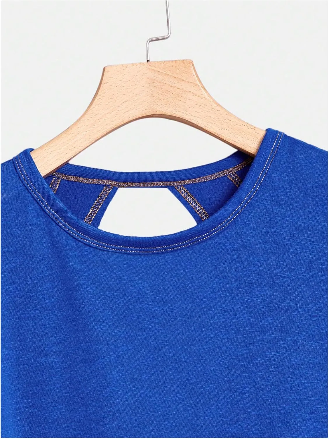 SOLY HUX 2024 Open Back Tops for Women Criss Cross Cut Out Tee Backless Casual Short Sleeve Round Neck T Shirt
