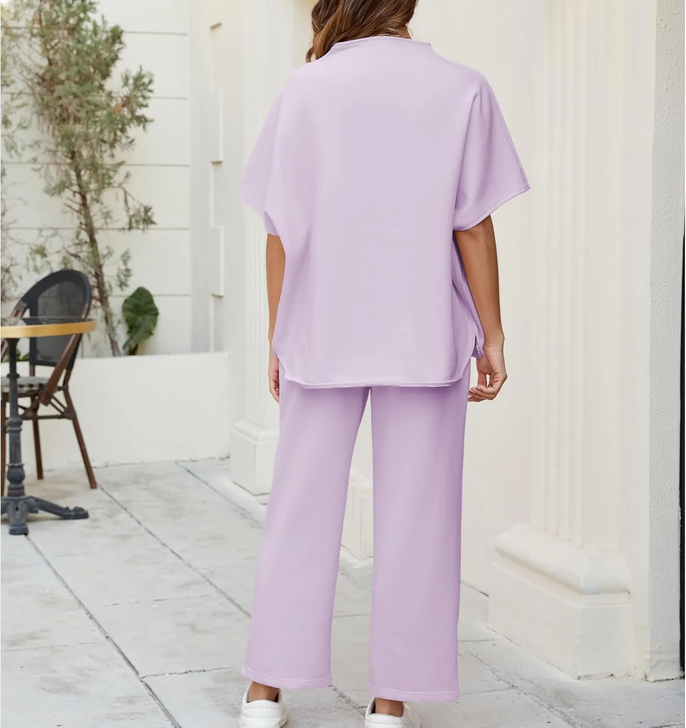 Songling 2 Piece Sets For Women Short Sleeve Pullover Tops and Wide Leg Pants Travel Lounge Matching Set With Pockets