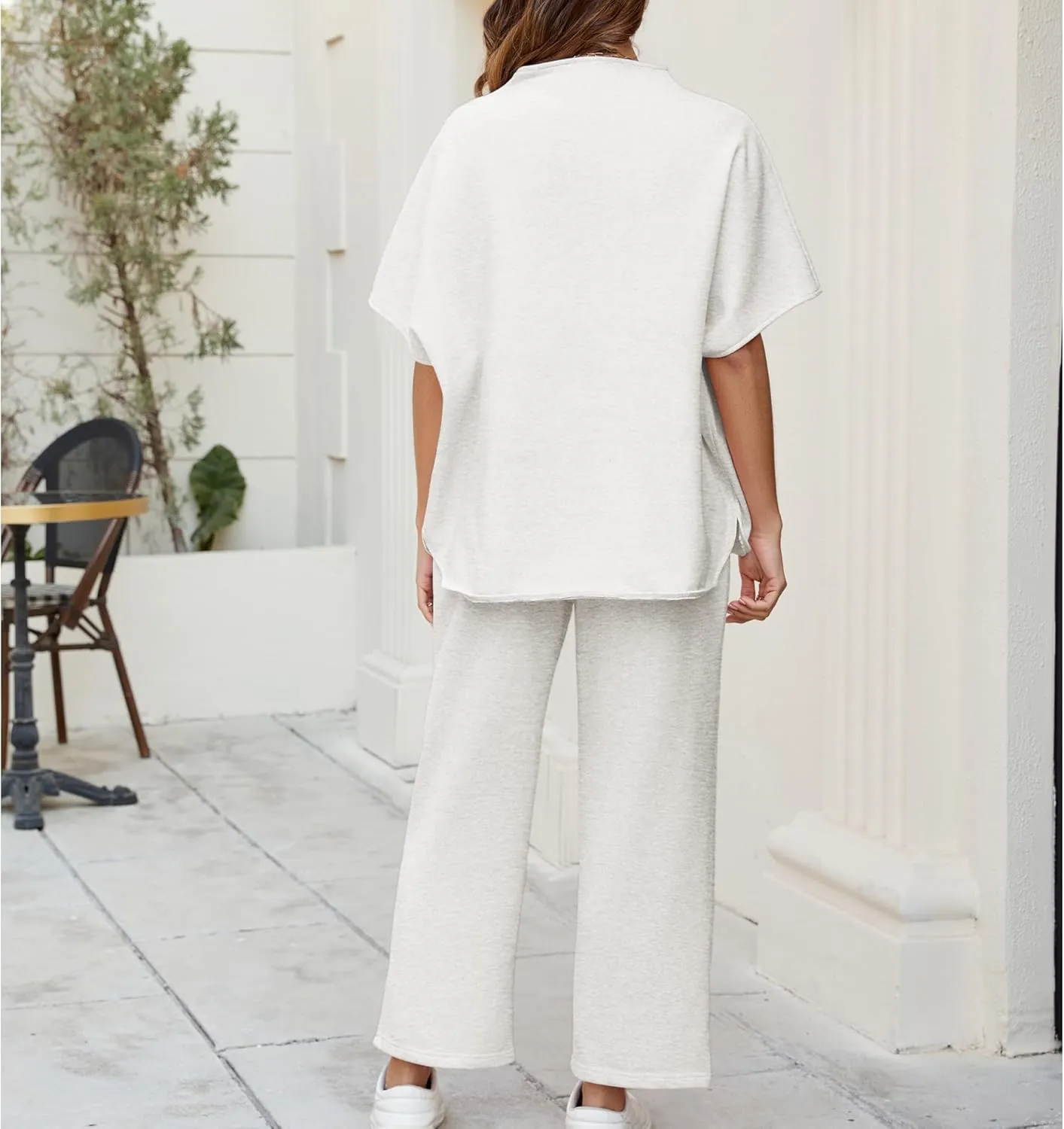 Songling 2 Piece Sets For Women Short Sleeve Pullover Tops and Wide Leg Pants Travel Lounge Matching Set With Pockets