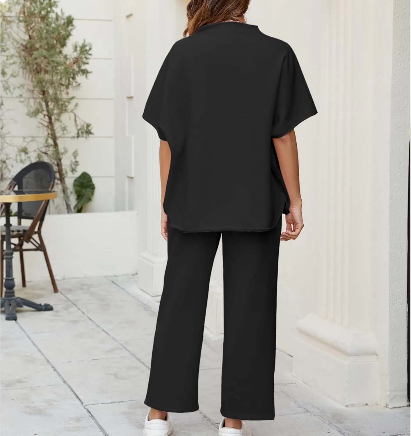 Songling 2 Piece Sets For Women Short Sleeve Pullover Tops and Wide Leg Pants Travel Lounge Matching Set With Pockets