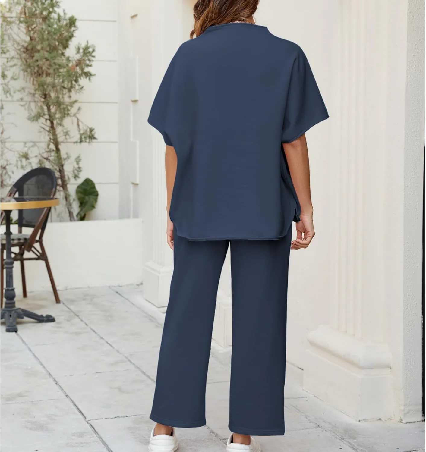 Songling 2 Piece Sets For Women Short Sleeve Pullover Tops and Wide Leg Pants Travel Lounge Matching Set With Pockets