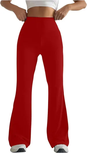 Stretch High Waist Leggings for Women Regular Fitted Solid Flared Pants Active Workout Yoga Pants Seamless Trousers