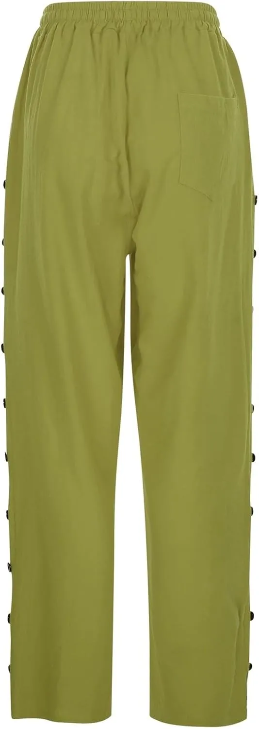 Summer Capri Pants for Women 2025 Linen Straight Leg Loose Casual Pants Casual Lounge Travel Trousers with Pockets
