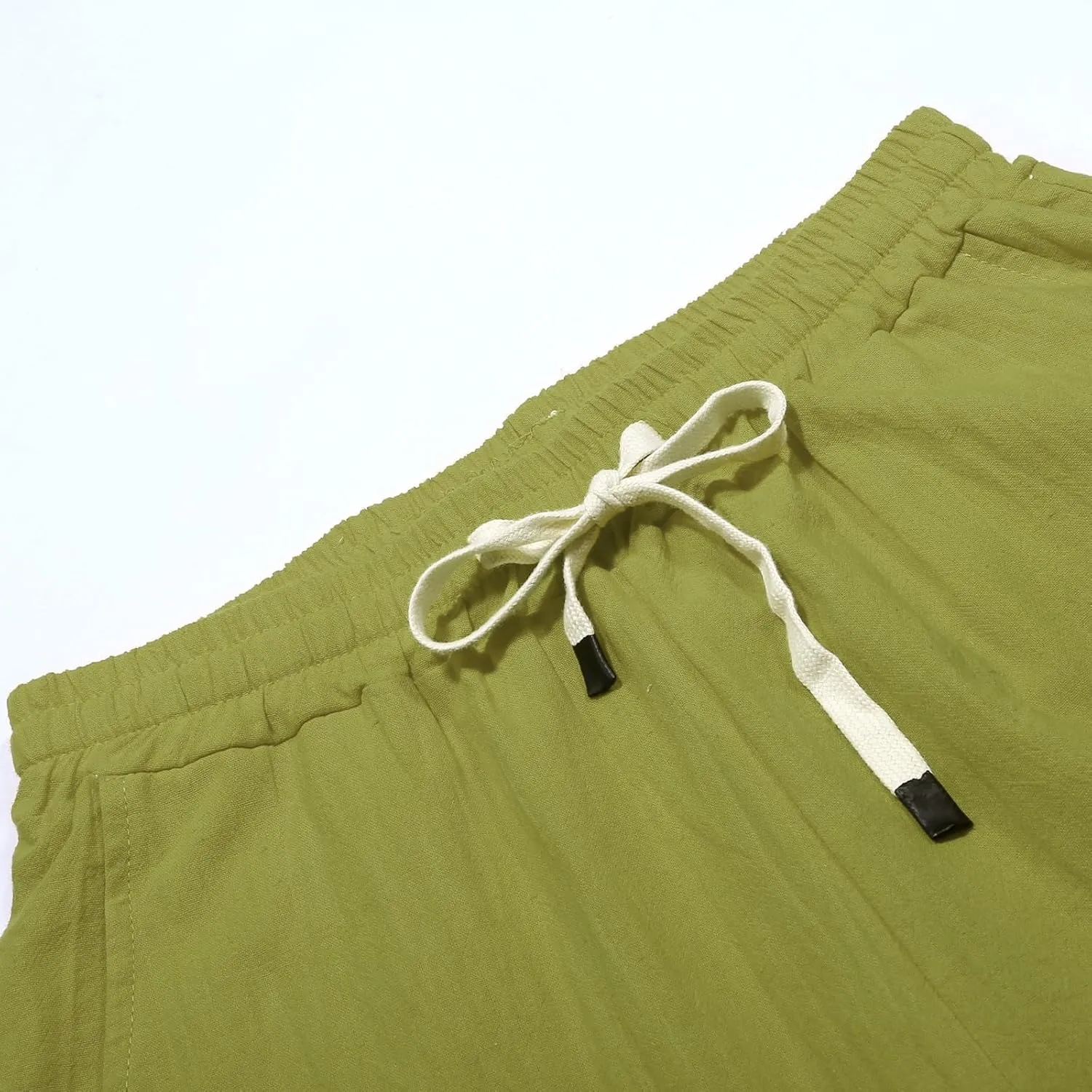 Summer Capri Pants for Women 2025 Linen Straight Leg Loose Casual Pants Casual Lounge Travel Trousers with Pockets