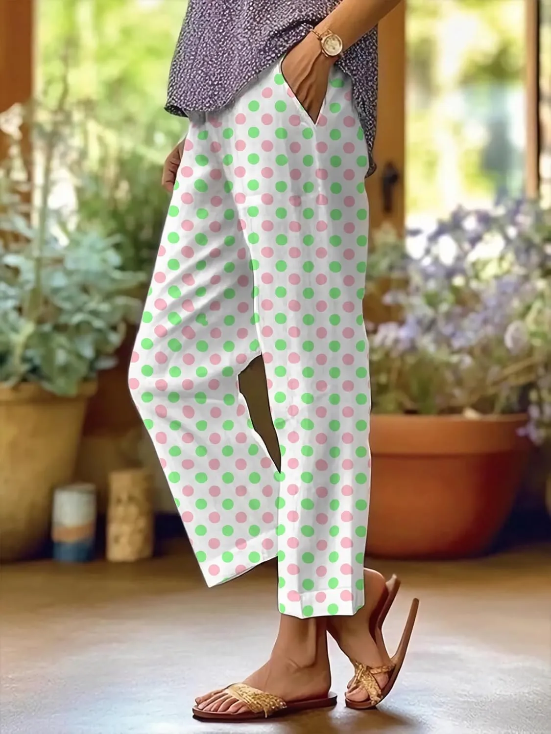 Summer Linen Pants for Women Casual Wide Leg Pants Plus Size Palazzo Pants Drawstring Elastic Waist Boho Pants