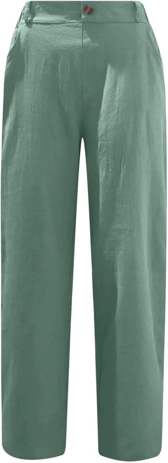 Summer Pants for Women 2024 Trendy Elastic High Waist Lightweight Pant Beach Vacation Straight Leg Cropped Trousers