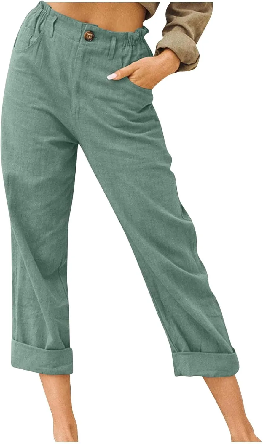 Summer Pants for Women 2024 Trendy Elastic High Waist Lightweight Pant Beach Vacation Straight Leg Cropped Trousers