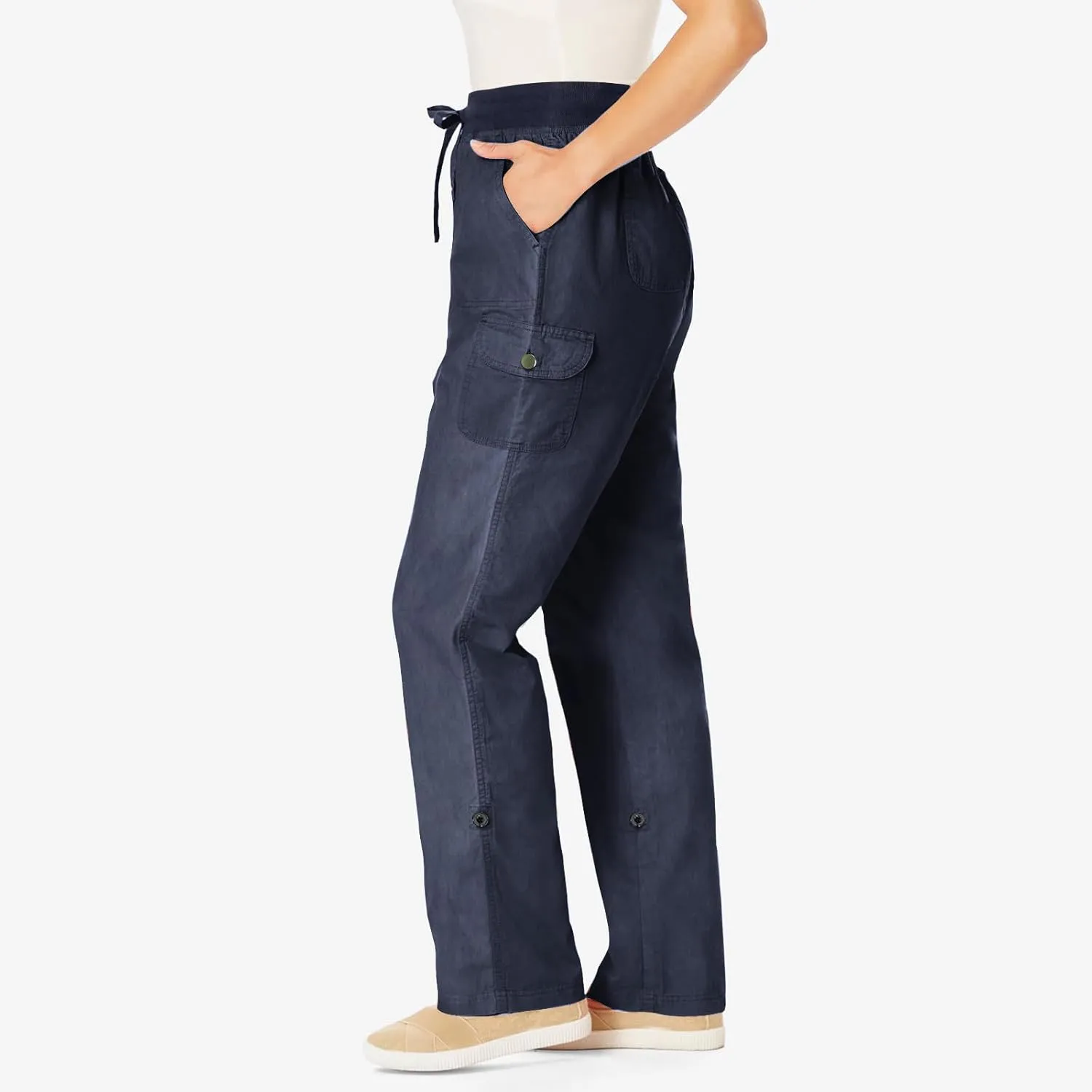 Summer Pants for Women 2024 Trendy High Waisted Drastring Pants Elastic Solid Button-On Trousers with Big Pockets