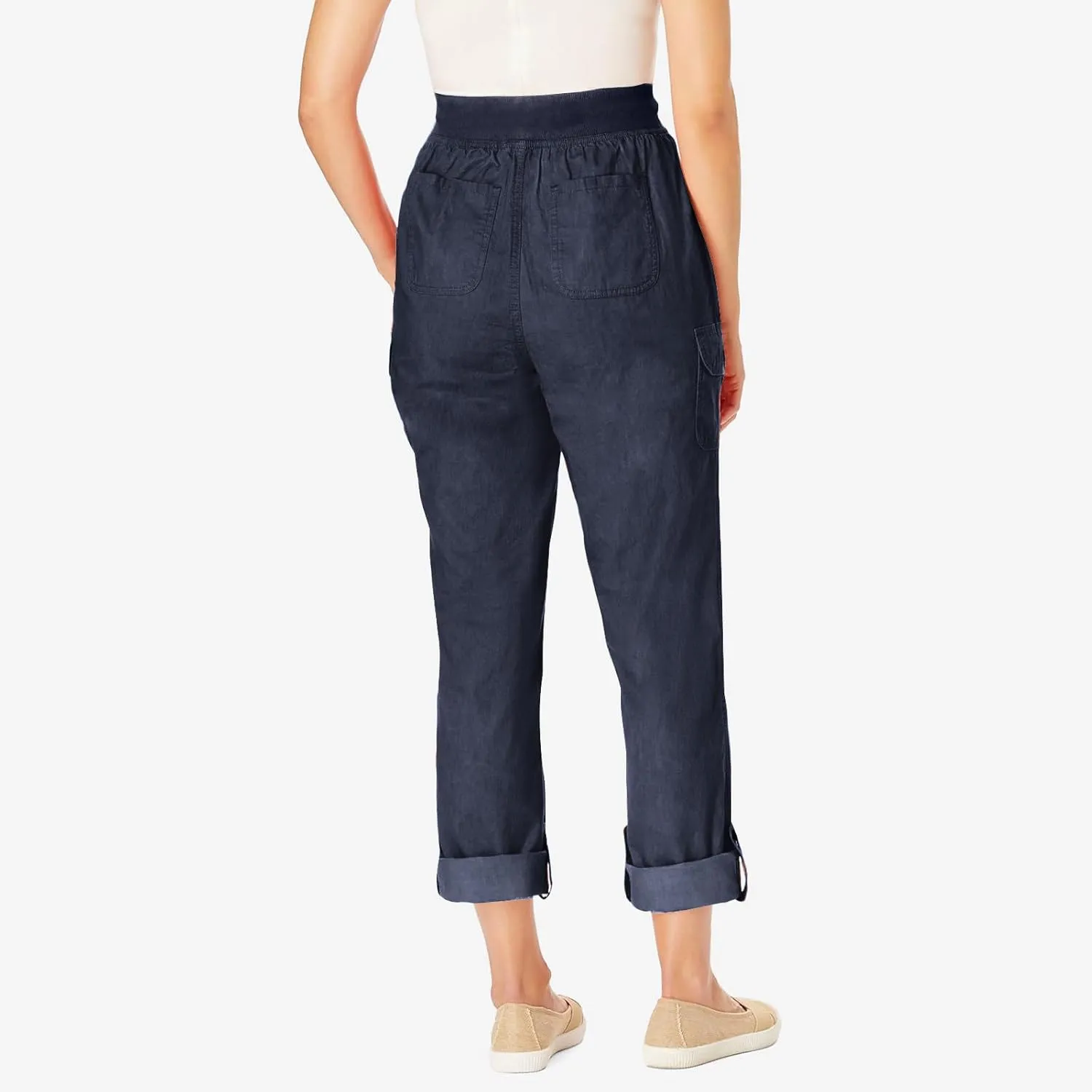 Summer Pants for Women 2024 Trendy High Waisted Drastring Pants Elastic Solid Button-On Trousers with Big Pockets