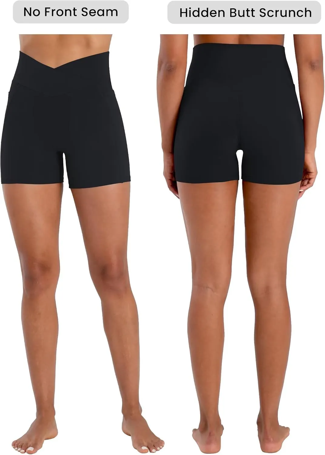 Sunzel Hidden Butt Lifting Scrunch Biker Shorts Women with Pockets Crossover High Waist Yoga Gym Workout Tummy Control Shorts