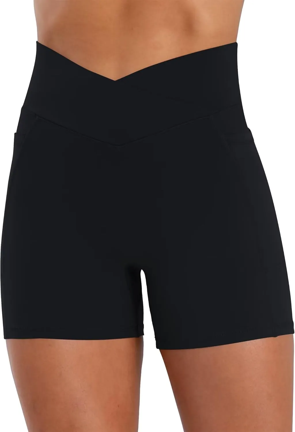 Sunzel Hidden Butt Lifting Scrunch Biker Shorts Women with Pockets Crossover High Waist Yoga Gym Workout Tummy Control Shorts