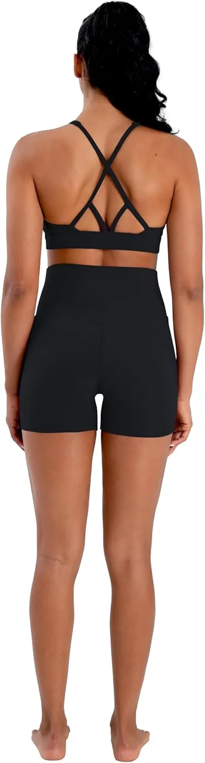 Sunzel Hidden Butt Lifting Scrunch Biker Shorts Women with Pockets Crossover High Waist Yoga Gym Workout Tummy Control Shorts