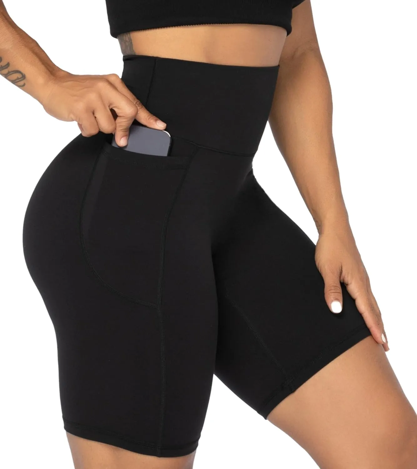 Sunzel No Front Seam Biker Shorts for Women with Pockets, Yoga Workout Gym Bike Shorts with Tummy Control