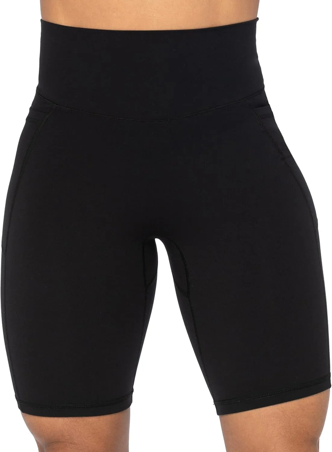 Sunzel No Front Seam Biker Shorts for Women with Pockets, Yoga Workout Gym Bike Shorts with Tummy Control