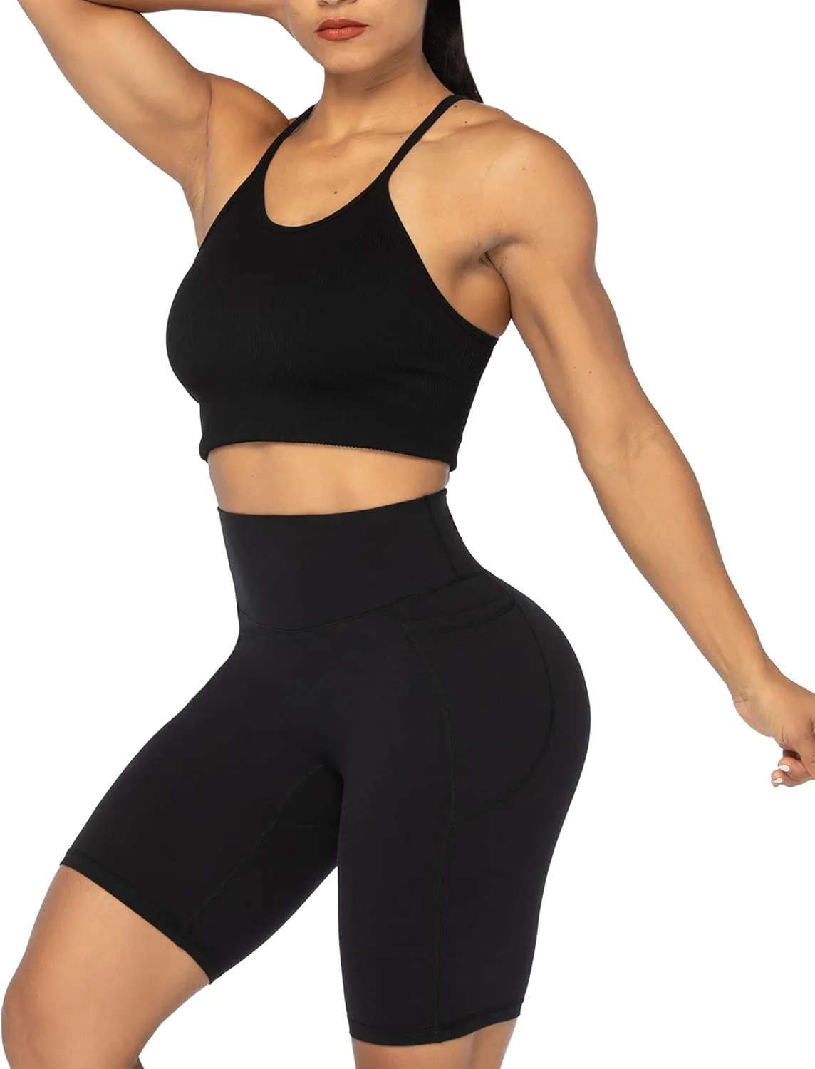 Sunzel No Front Seam Biker Shorts for Women with Pockets, Yoga Workout Gym Bike Shorts with Tummy Control