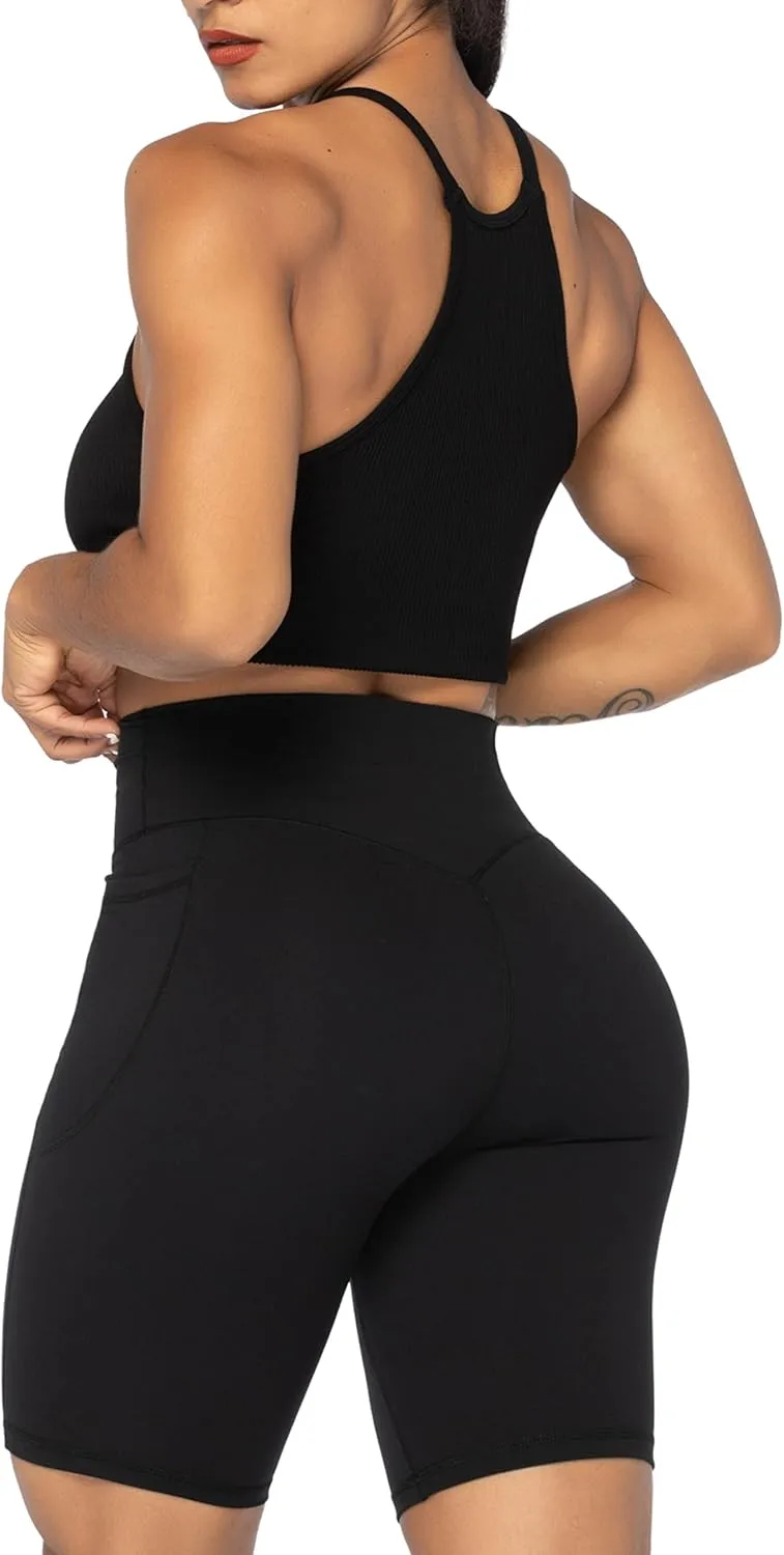 Sunzel No Front Seam Biker Shorts for Women with Pockets, Yoga Workout Gym Bike Shorts with Tummy Control