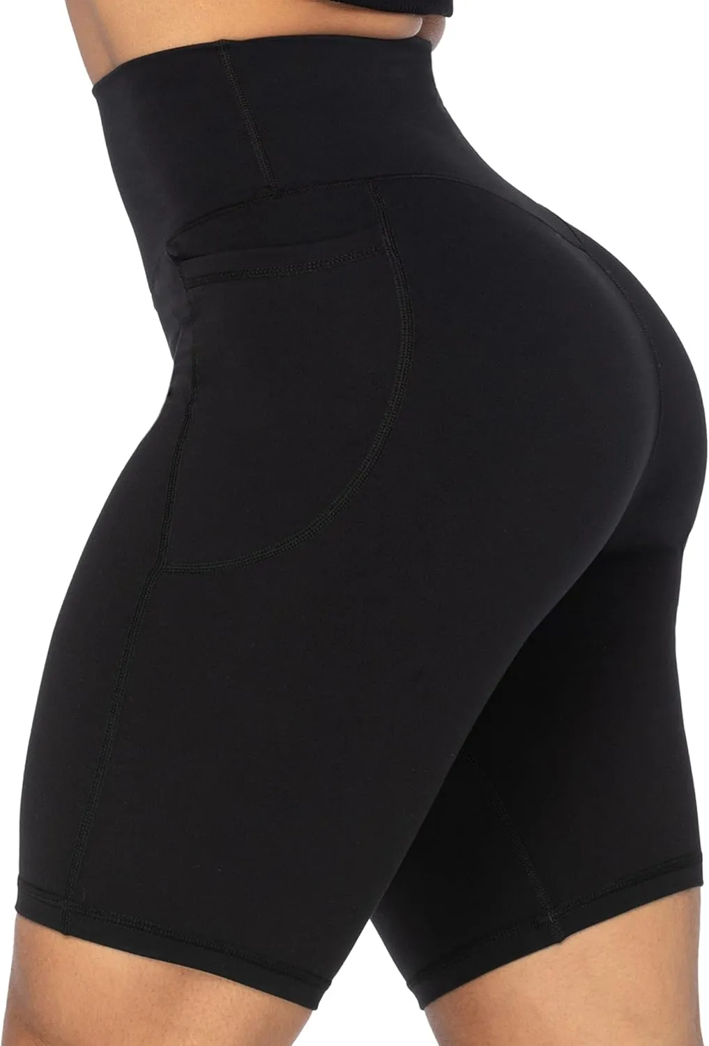 Sunzel No Front Seam Biker Shorts for Women with Pockets, Yoga Workout Gym Bike Shorts with Tummy Control