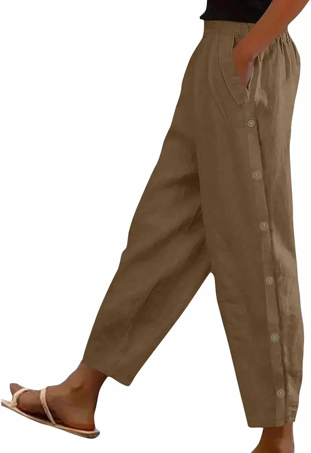 TARIENDY Women's Wide Leg Lounge Pants Womens Side Button Elastic Pants high Waist Comfy Trousers Summer Casual Outfits