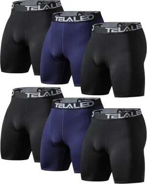 TELALEO 6 or 5 Pack Compression Shorts for Men Spandex Sport Shorts Athletic Workout Running Performance Baselayer Underwear