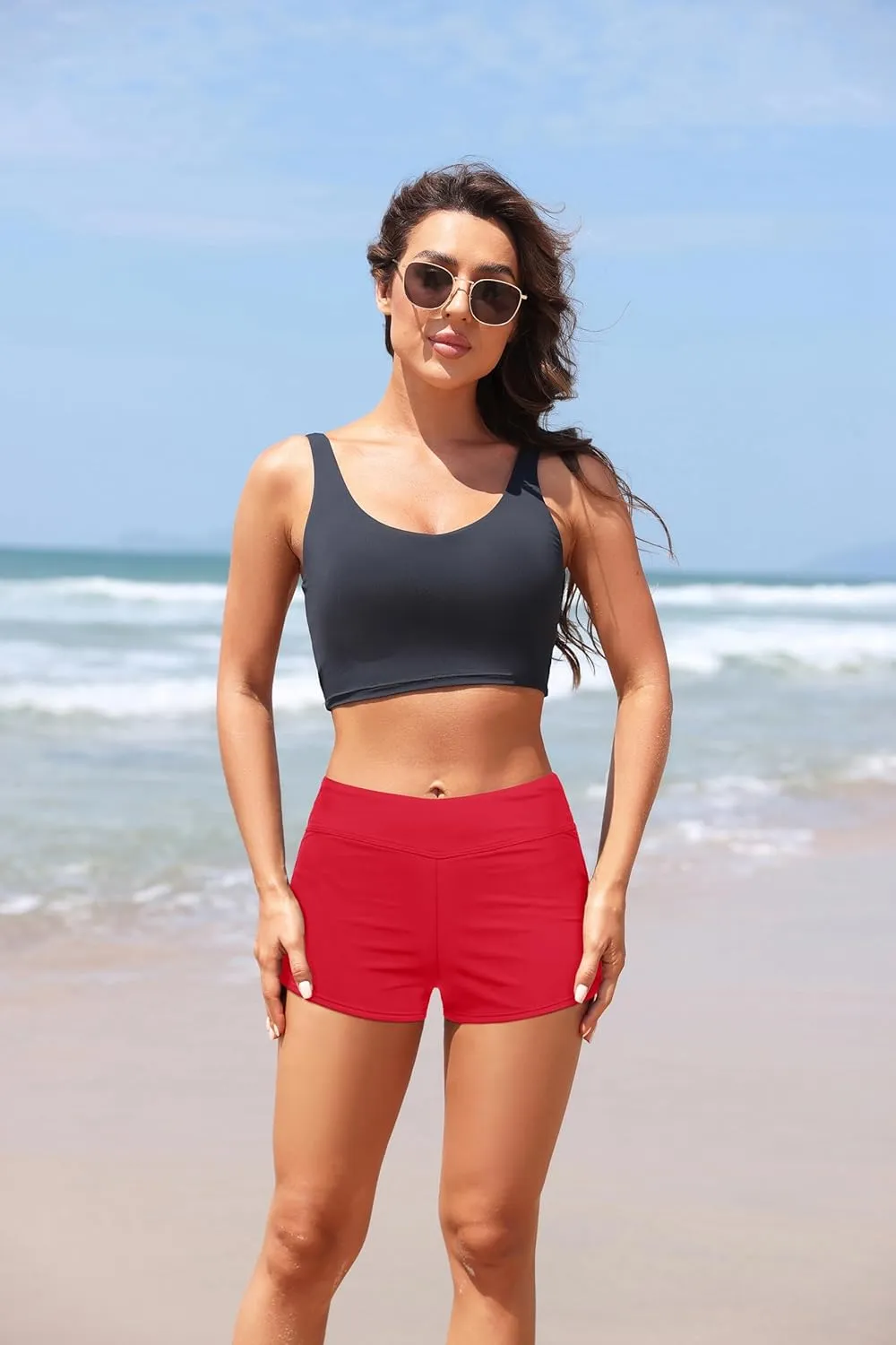 Tempt Me Women's Swim Shorts High Waisted Swimsuit Shorts Adjustable Ruched Side Boyshorts Tummy Control Bathing Suit Bottom
