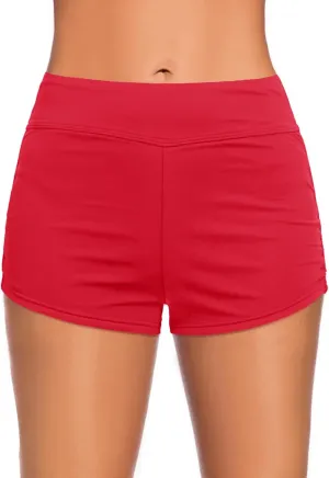 Tempt Me Women's Swim Shorts High Waisted Swimsuit Shorts Adjustable Ruched Side Boyshorts Tummy Control Bathing Suit Bottom