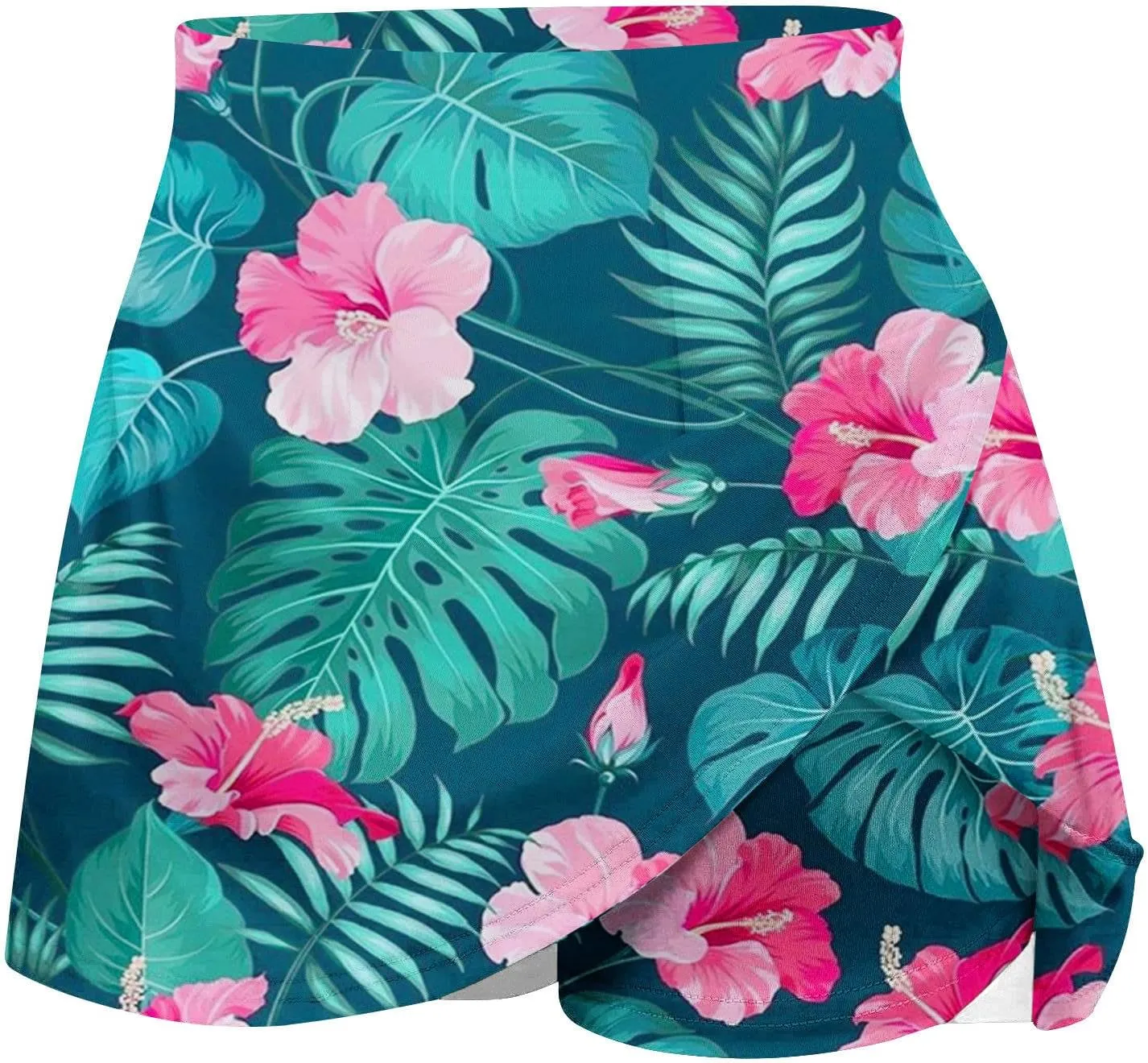 Tennis Skirt for Women High Waisted Tropical Print Athletic Skorts Lightweight Active Workout Shorts Fake 2 Piece
