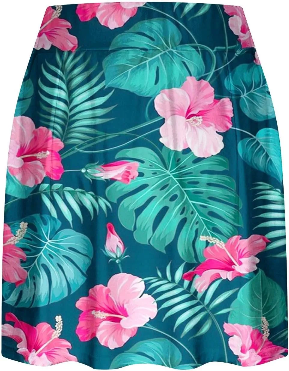 Tennis Skirt for Women High Waisted Tropical Print Athletic Skorts Lightweight Active Workout Shorts Fake 2 Piece