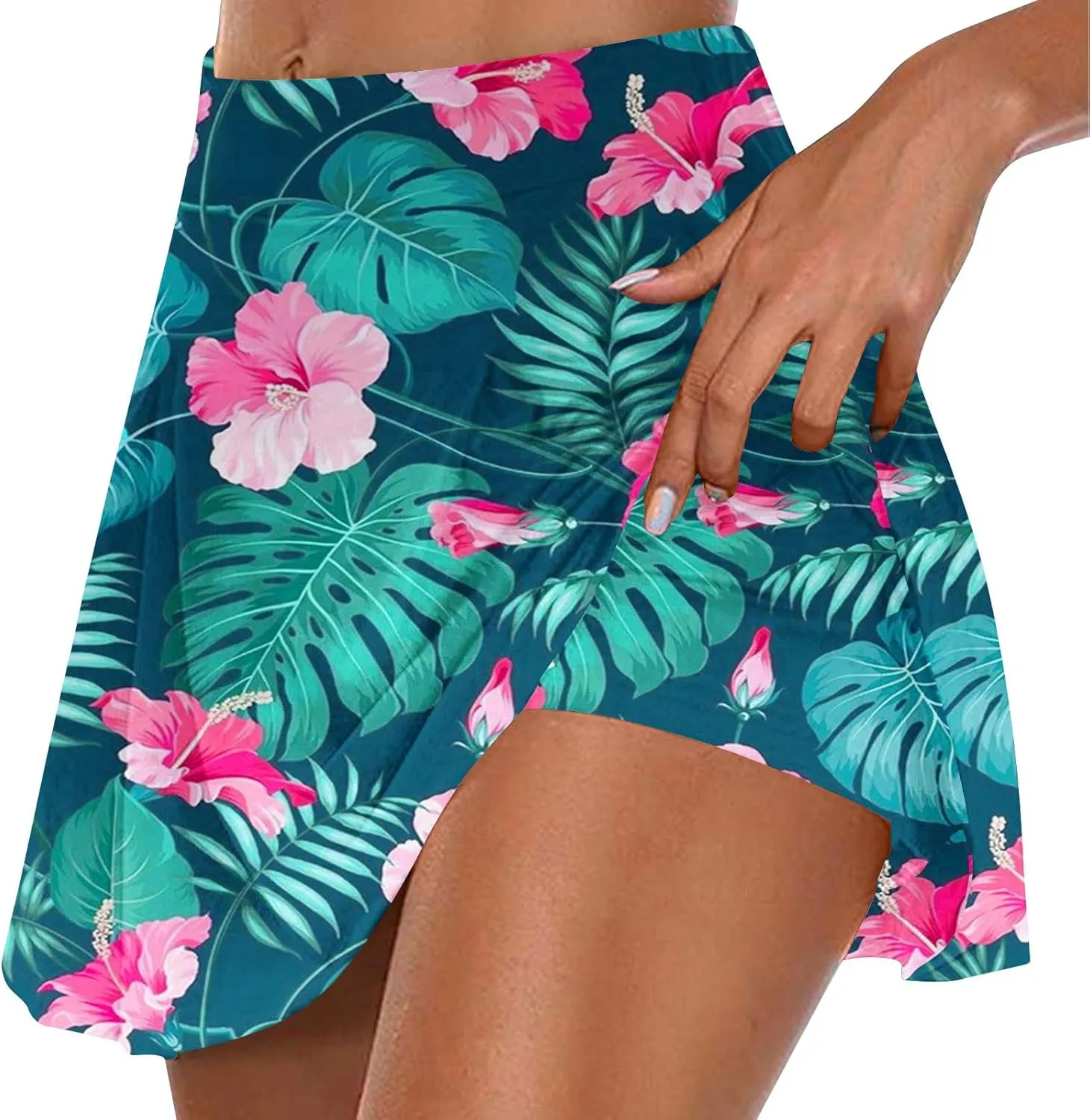 Tennis Skirt for Women High Waisted Tropical Print Athletic Skorts Lightweight Active Workout Shorts Fake 2 Piece