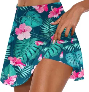 Tennis Skirt for Women High Waisted Tropical Print Athletic Skorts Lightweight Active Workout Shorts Fake 2 Piece
