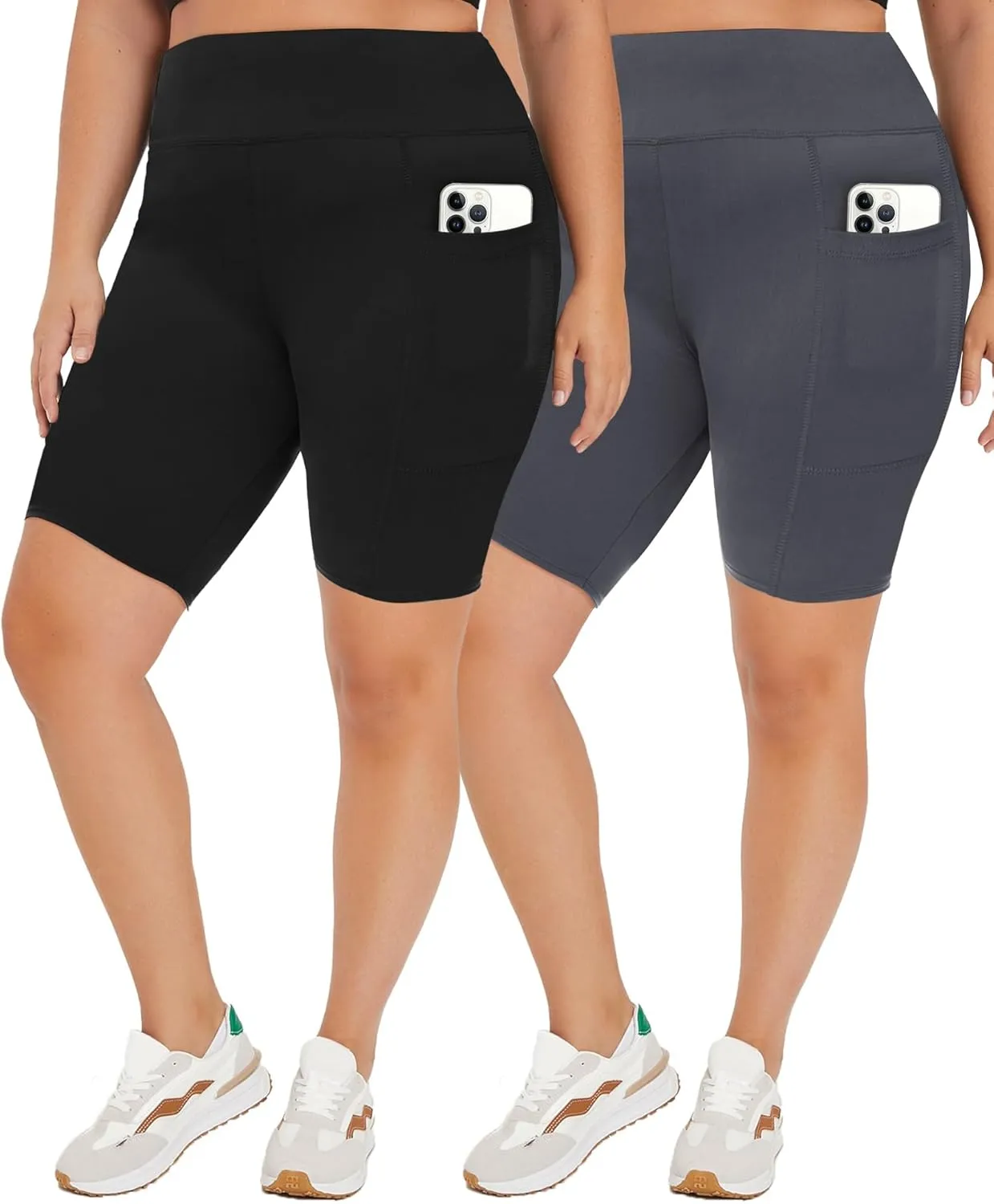 TNNZEET 2 Pack Plus Size Biker Shorts for Women - 8" Black High Waisted Tummy Control Spandex Workout Shorts (XL-4XL)