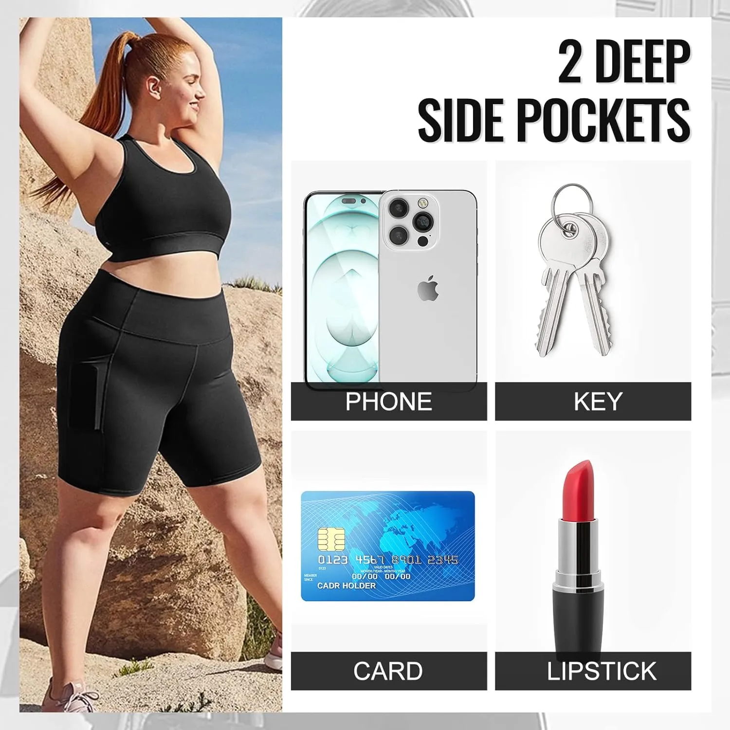 TNNZEET 2 Pack Plus Size Biker Shorts for Women - 8" Black High Waisted Tummy Control Spandex Workout Shorts (XL-4XL)