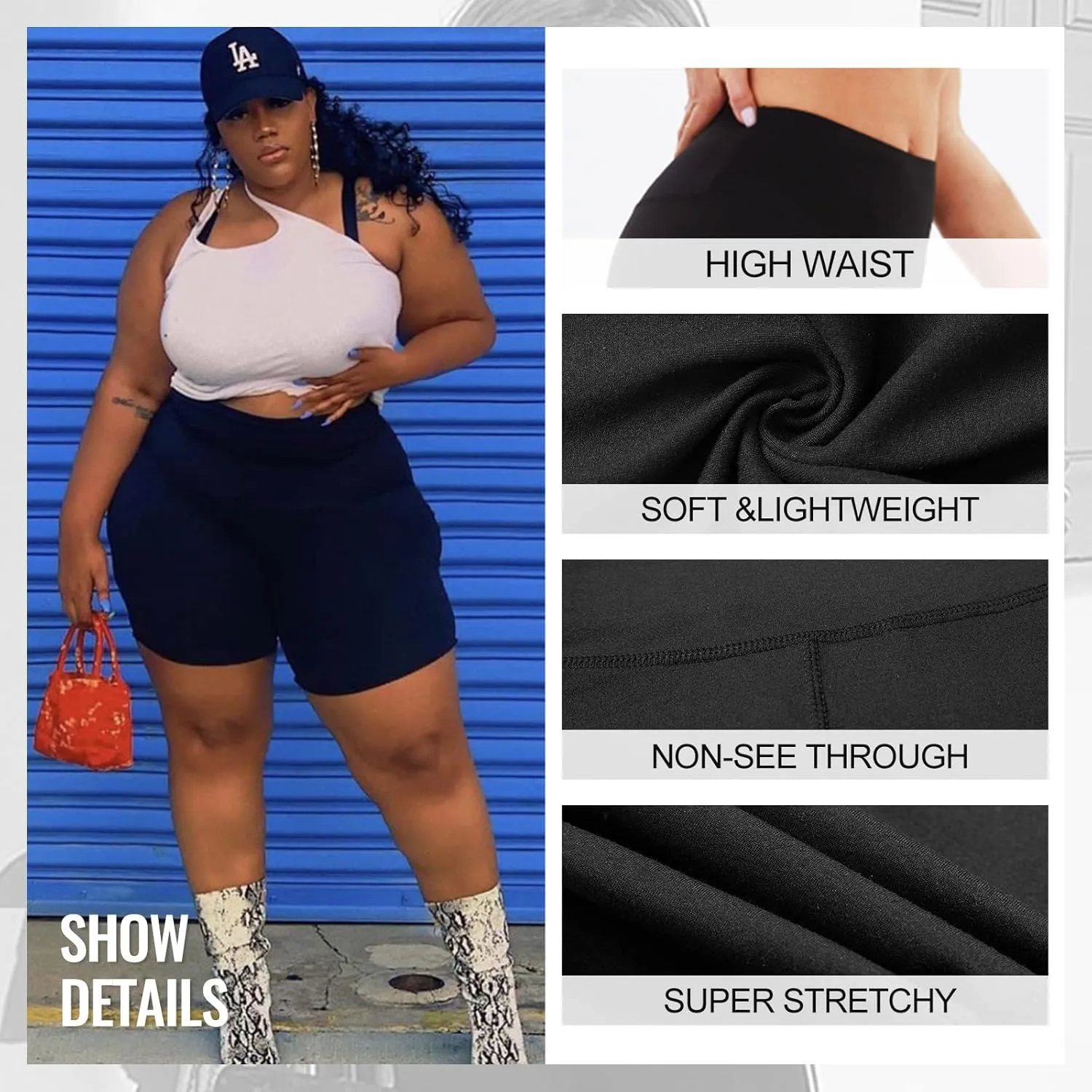 TNNZEET 2 Pack Plus Size Biker Shorts for Women - 8" Black High Waisted Tummy Control Spandex Workout Shorts (XL-4XL)