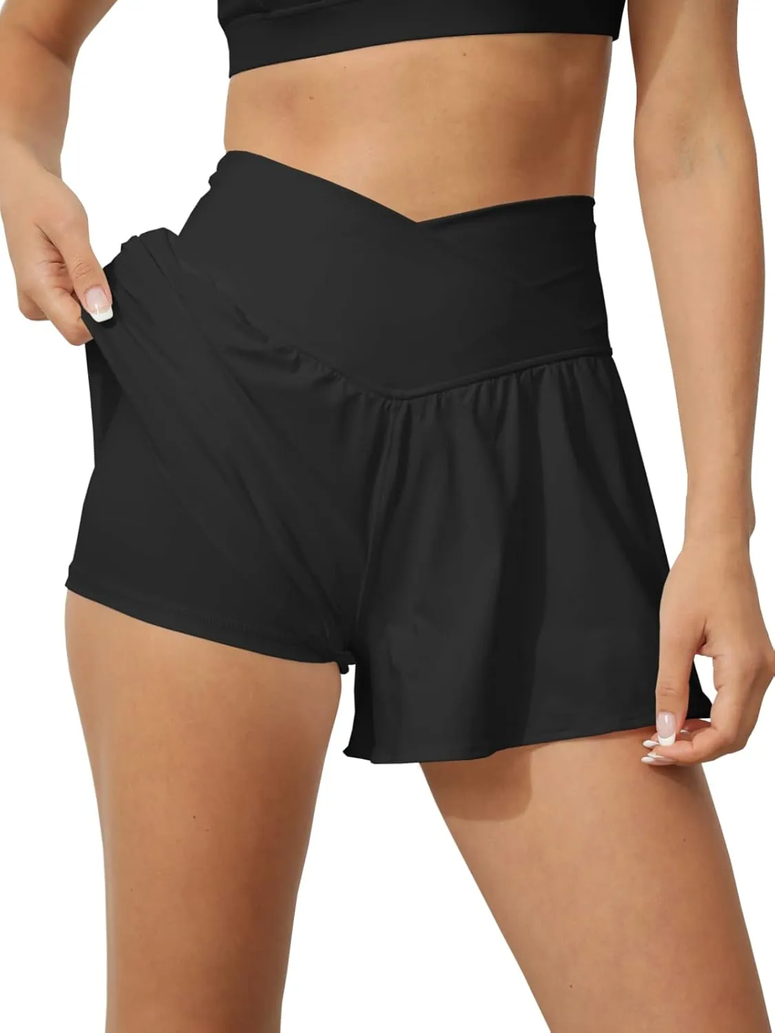 Tongmingyun Women Crossover Shorts Flowy Athletic Butterfly 2 in 1 Shorts with Pocket High Waist Running Workout Skorts